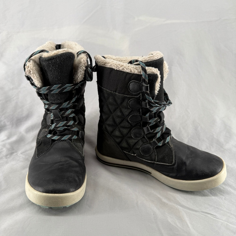 Merrell Kids 3 Black Quilted Waterproof Winter Boots Rear Zip Faux Fur Lining
